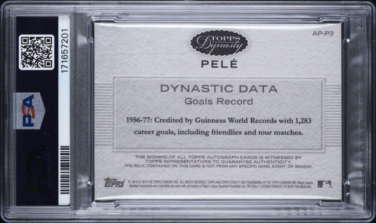 2016 Topps Dynasty Pele Patch Auto /5 PSA 10 Auto 10 Brazil view 2