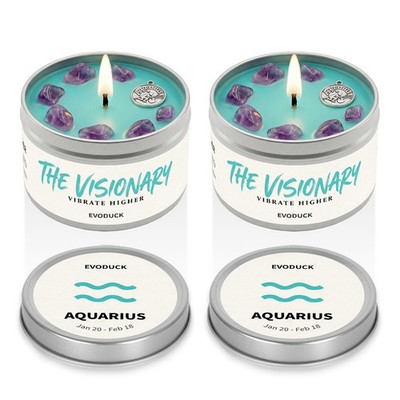 2 Pack Aquarius Zodiac Candle Crystal Soy Astrology Birthday Gift Celestial