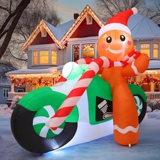 6Ft Christmas Inflatable Outdoor Decorations Xmas LED Light Motorbike Yard Decor