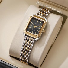  Women's Rectangle Quartz Watch Stainless Steel Strap Elegant Dress Watch 