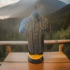 Vintage Wrangler Pearl Snap Button Shirt L Black Tan Stripe Western Cowboy