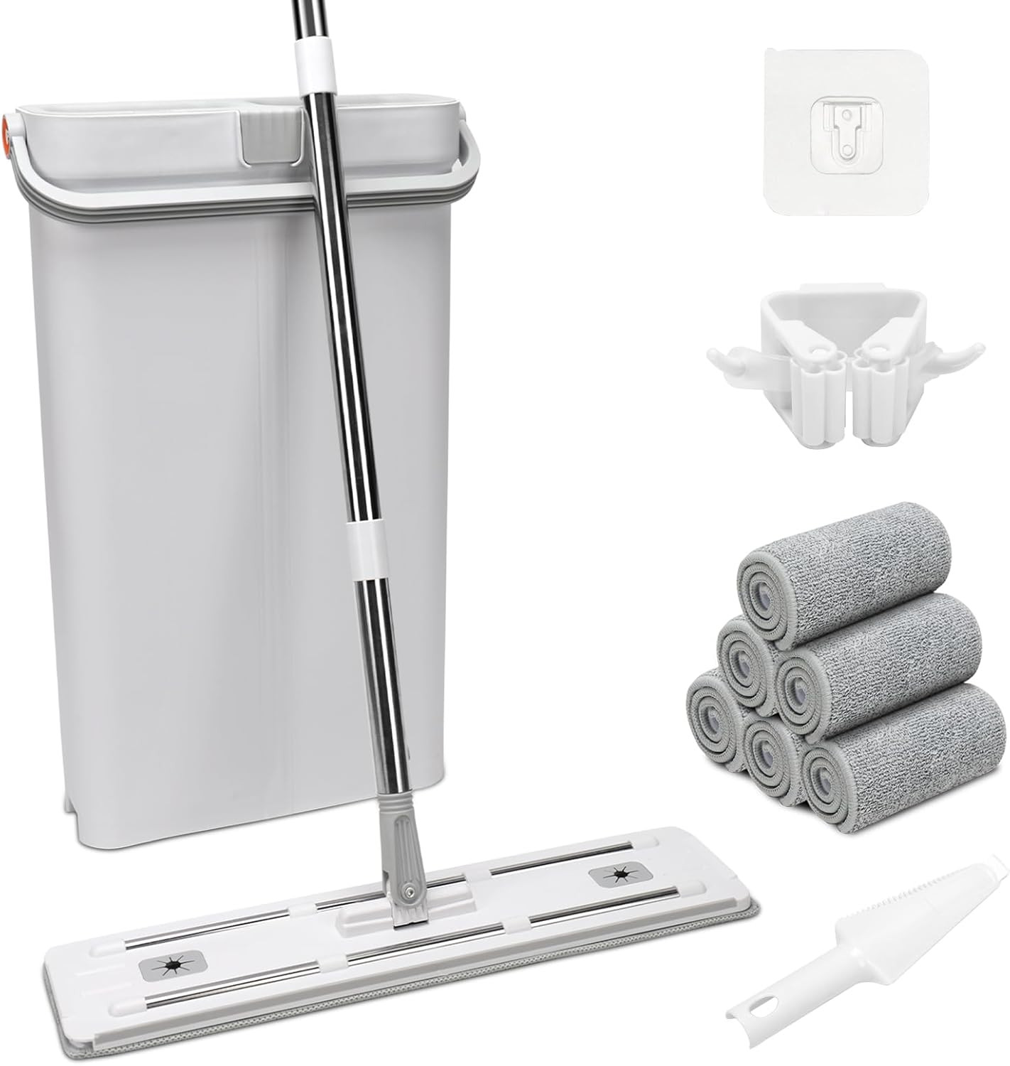 Flat Mop and Bucket Set with Wringer,Flat Squeeze Mop Head for Home Floor Cle...
