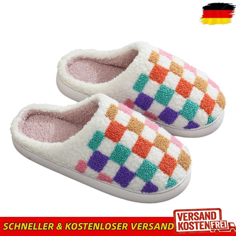 APL Pantofole a Scacchi Peluche Punta Chiusa Colorate Piatte Termiche per Uomo Donna