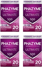 Phazyme Ultimate Gas Relief 500Mg Simethicone Fast Gel 20 Count 4 Pack