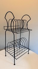 Vintage Mid Century 2 Tier Black Wire Record Stand, Vinyl LP Holder, Book Stand
