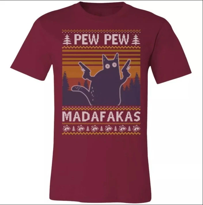 Cat Pew Pew Ugly Christmas Unisex Short-Sleeve T-Shirt