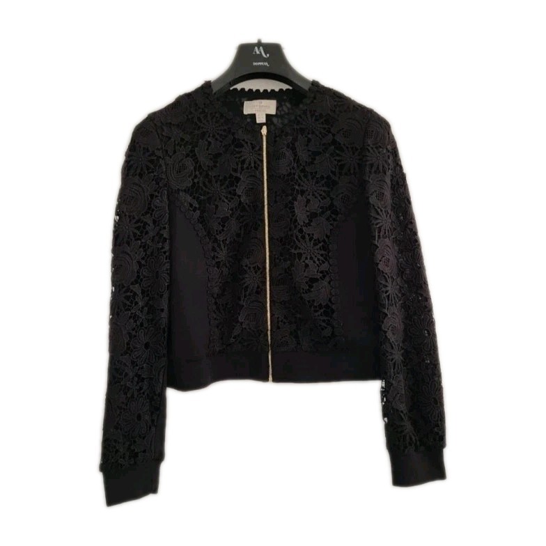 Black Jeff Banks for Precis Floral Lace Bomber Jacket, UK UK