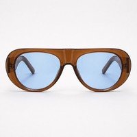 Vintage Oversized Brown Frame Sunglasses Blue Tinted Lenses Retro Unisex