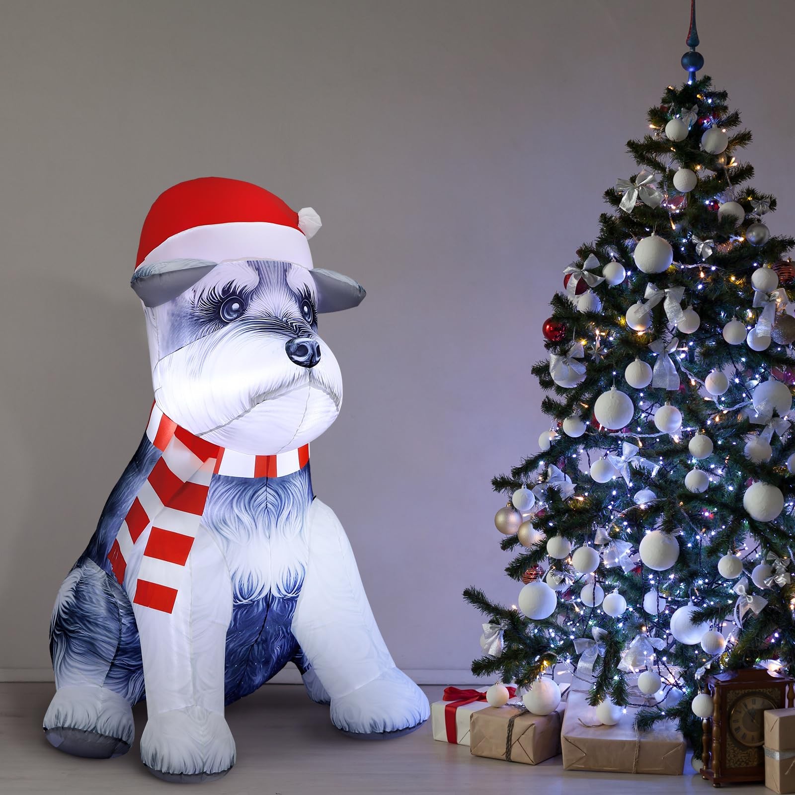 5 ft Schnauzer Christmas Inflatable Yard Decoration with LED Lights