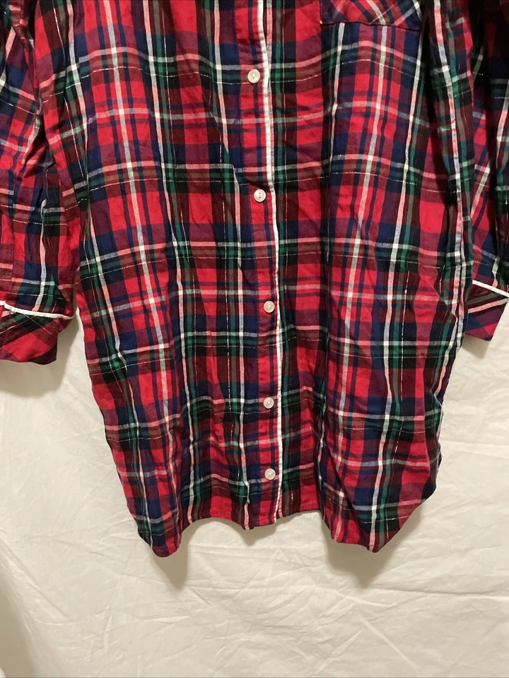 Victoria Secret Pijama Top Franela Camisa para Dormir Talla S ROJO Cuadros Logo Bolsillo Foto 3 de 4