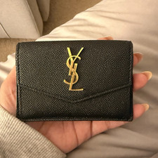 Saint Laurent Women's Black Wallet Gold Logo Snap Closure Credit Card Holder