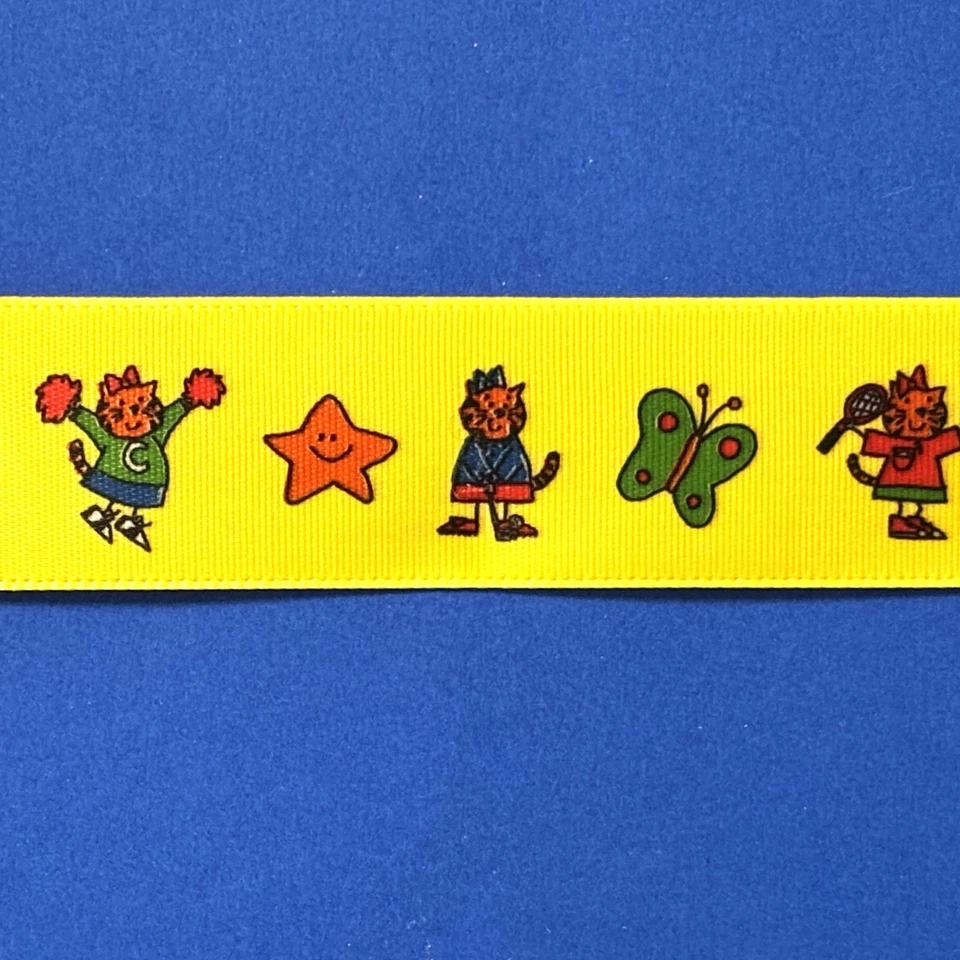 2 Spools Offray Ribbon 7/8" Yellow Printed Cat Butterfly Flower 10 Yds Ea. - Image 4 of 4