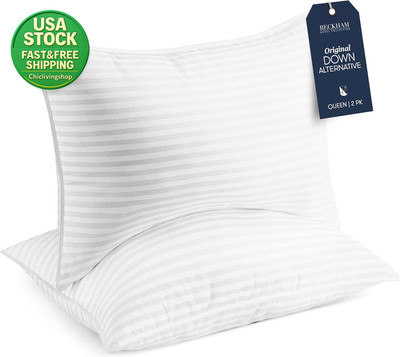 Bed Pillows Set of 2 Standard Queen Soft Cotton White