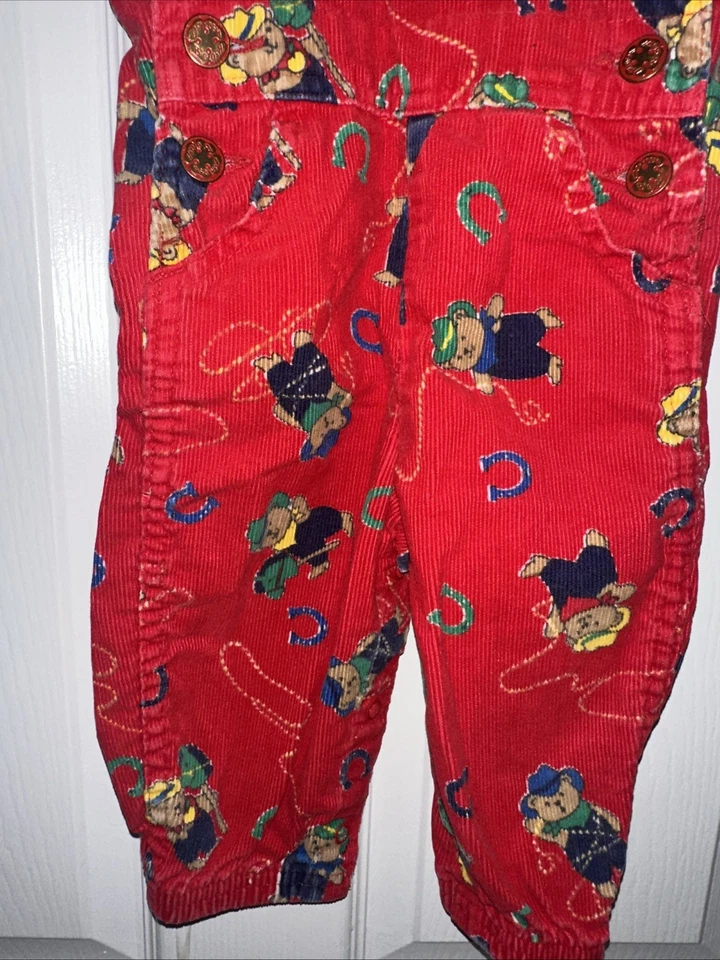 Винтажный красный комбинезон OshKosh B'gosh VESTBAK для ковбоев медведей 12 месяцев сделано в США - Изображение 3 из 4