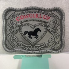 COWGIRL UP Horse  Heart Silver Color Western Cowgirls Belt Buckle