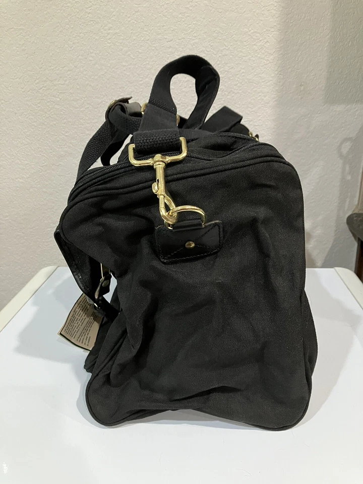 Mulholland Brothers Ford Eddie Bauer Black Travel Duffel Canvas & Leather Bag - Image 4 of 4