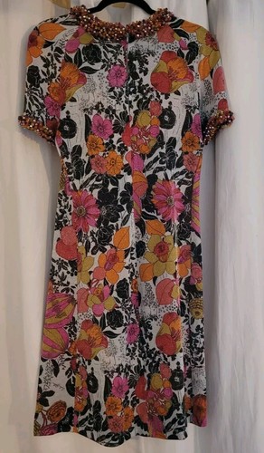 Vintage 60s Emilia Bellini Beaded Silk Lurex Dress M - Picture 2 of 8