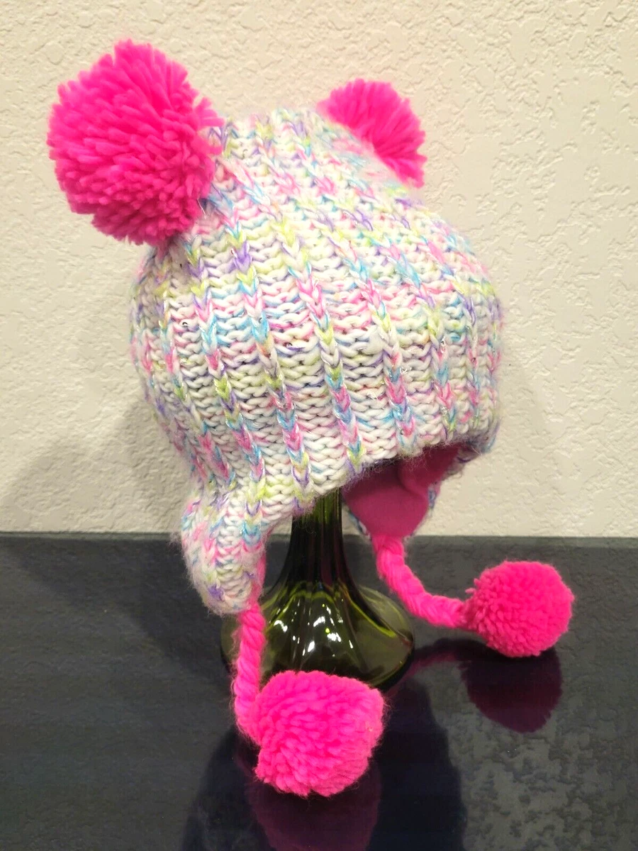 Pink & White Warm Fleece Lined Beanie Snow Hat Ear Muff Girls Teen Women's  | eBay