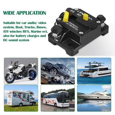 LENKRAD 80 Amp Marine Circuit Breaker - Manual Reset, Waterproof IP67, 12V-48V DC, For Boats, RVs, Trolling Motors