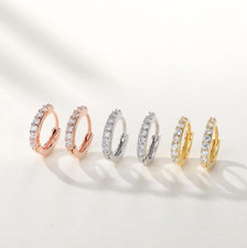 925 Sterling Silver Tiny Cz Huggie Hoop Earrings 12x2mm Women Girl Men Gift Box