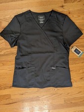 NEW CHEROKEE WORKWEAR REVOLUTION SCRUB TOP PEWTER GRAY SIZE MEDIUM