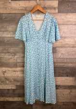 Finery Isabella Midi Dress Size UK 12 Blue Ditsy Floral Print Tea Button Front