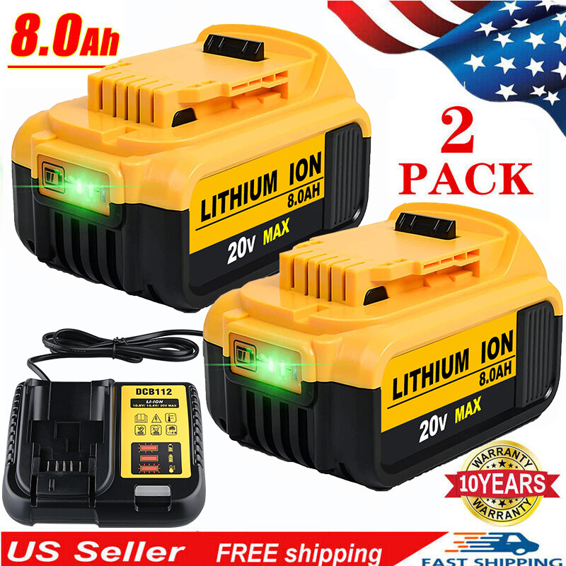 2Pack Dewalt DCB205 20V MAX XR 8.0Ah Battery & Charger Combo