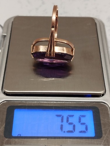 USSR Vintage Original Soviet Rose Gold Ring with Amethyst (lab. created) 583 14K - Picture 9 of 11