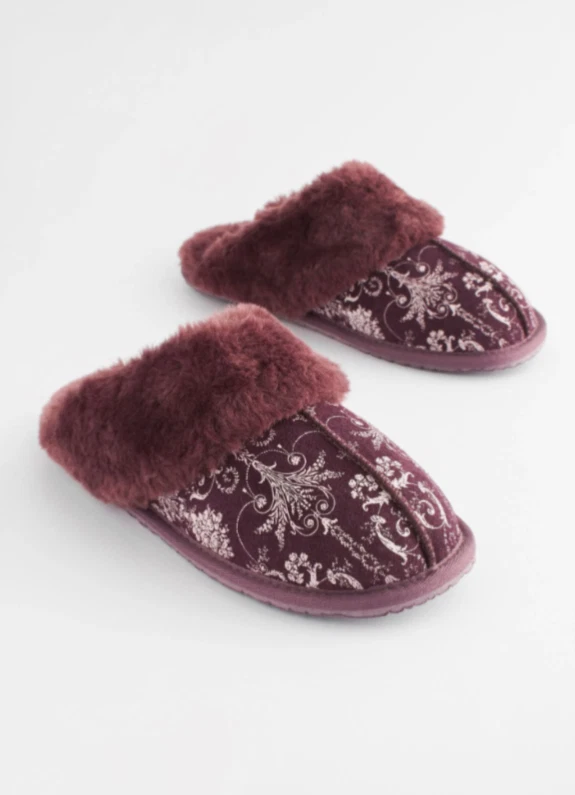 BNWT Laura Ashley Berry Josette Print Suede Mules Size Medium M UK 5-6 Wine Red