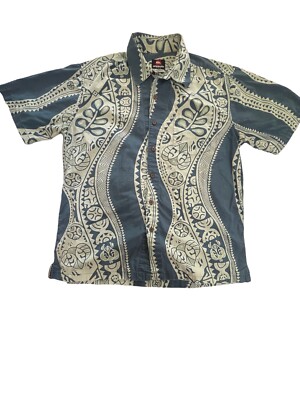 Quicksilver Hawaiian Shirt Men s Size Medium Short Sleeve Button-Up Floral Blue