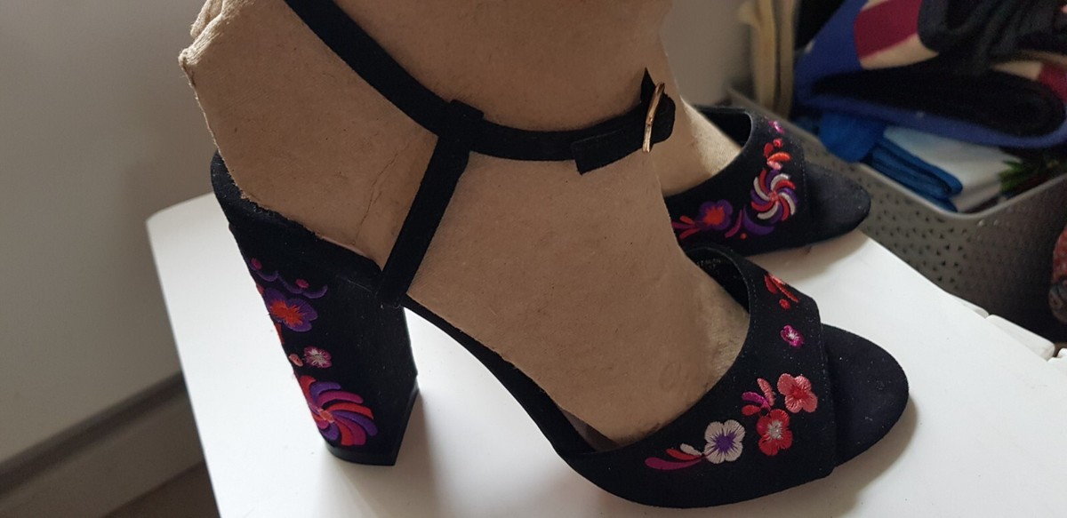 Faith from Debenhams New 11cm High Heeled Black Red Floral Shoes