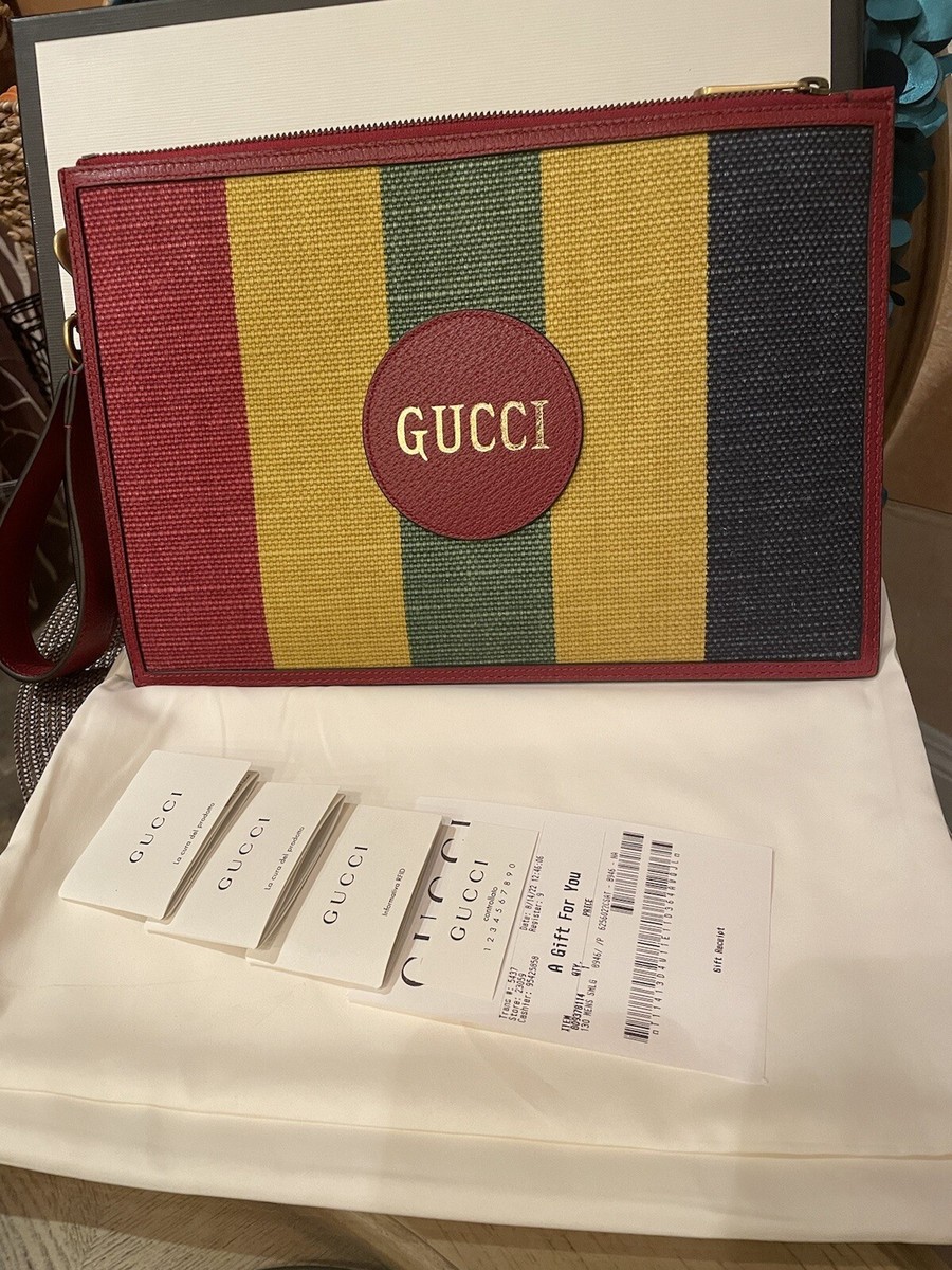 HOT!* Authentic Gucci 625602 Gucci Logo Striped Wristlet, Pouch