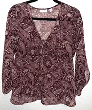 New York And Company Blouse Paisley BoHo Semi Sheer Women Size XS