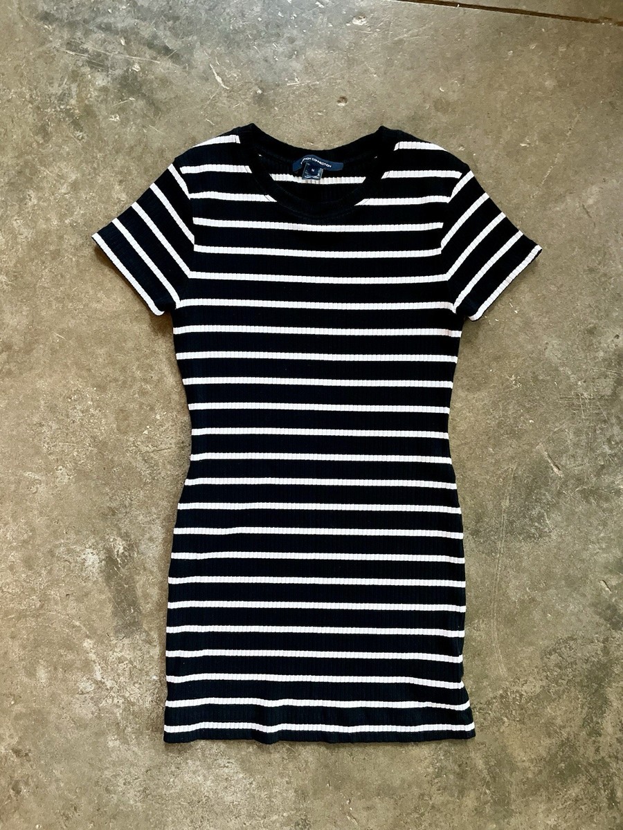 french connection tommy rib dress French Connection Tommy Rib Fitted Black White Striped T-Shirt Dress | Medium