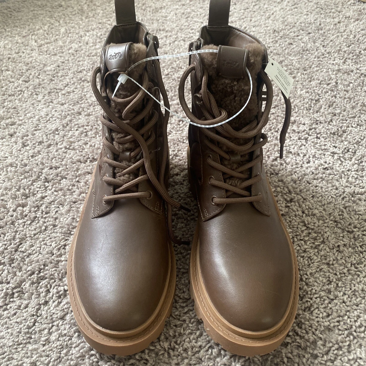 Coach Brown MENS LACE UP ZIP UP LEATHER BOOTS MONOGRAM BROWN SIZE 12D Coach Brown Boots for Men for Sale | Shop New & Used Men main image 3