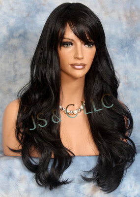 Human Hair Blend Full Wig Wavy Black Long Heat OK Layered 1  display picture 3