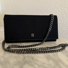 Authentic FENDI Logo Classic Black Long Bifol...