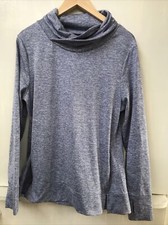 Apana Mock Neck Athletic Top Thumb Hole Long Sleeve Pockets Heather Blue Size L