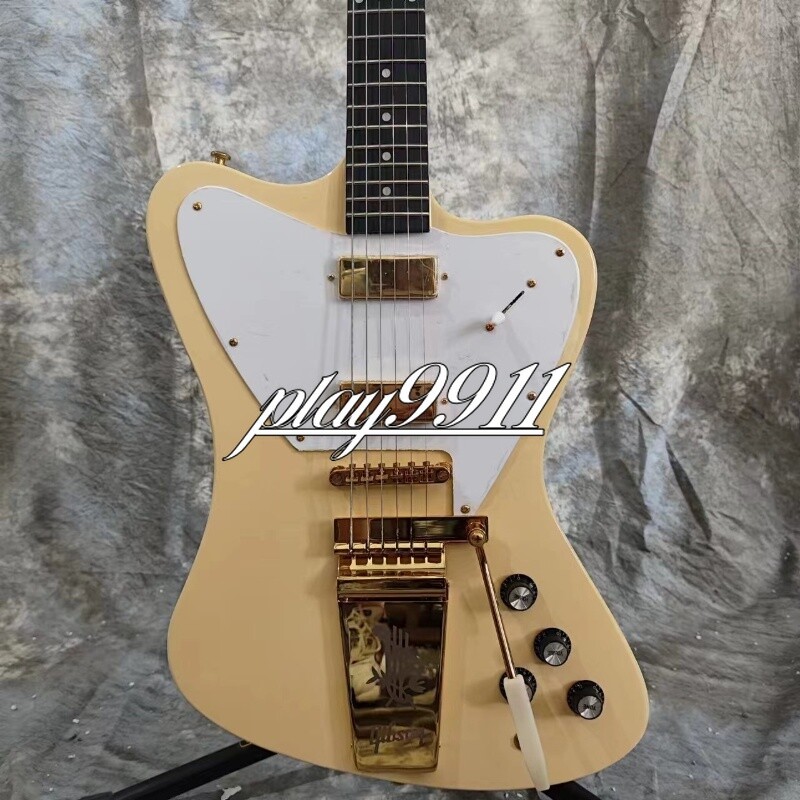 Cream Yellow Thunderbird Electric Guitar Nonreverse Model Tremolo Gold