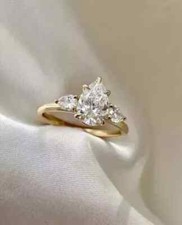 2Ct Pear Cut Lab Created Diamond 14K Gold FN Three-Stone Solitaire Wedding Ring
