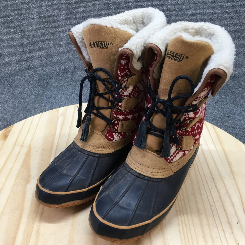 Khombu Boots Womens 9 M Snow Brown Leather Mid-Calf Lace Up Round Toe BW1645 - Image 3 of 4