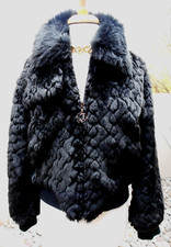 Nwot $335 Jlo Logo Black Mink Fox Faux Fur Quilted Crystal Bomber Jacket Coat M