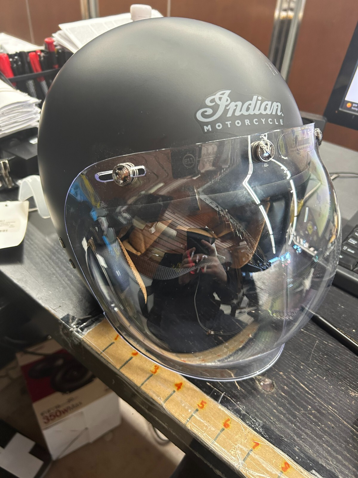 Indian Motorcycle Open Face Retro Helmet Matte Black Size Large A500