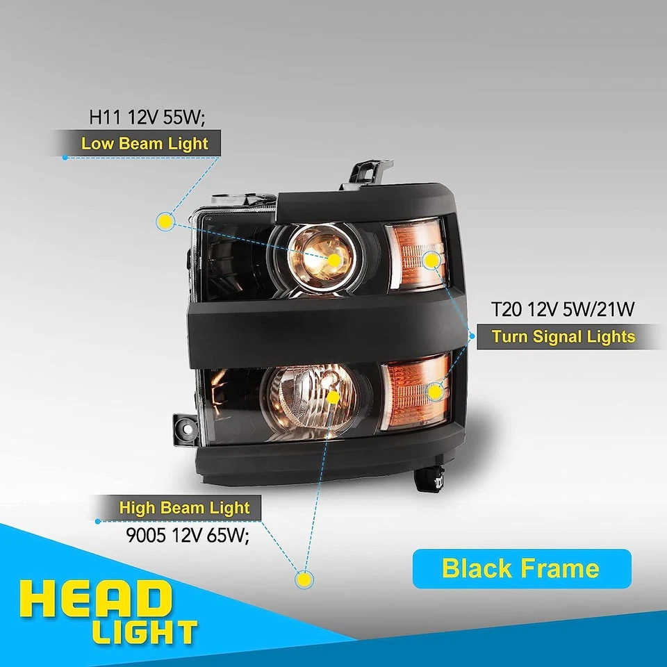 Projector Headlights For 2015 2016 2017 2018 2019 Chevy Silverado 2500 3500 HD Foto 2 de 4