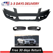 Front Bumper Cover Kit With Fog Light Trims Fits 08-12 Audi A5 2.0L 3.2L Black