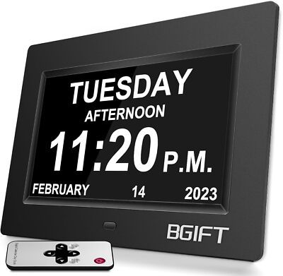 Bgift Digtal Clock with Day and Date for Seniors, Large LCD Time Display, Auto