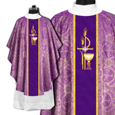 Violet Gothic Chasuble Vestments with Embroidered Motif - Traditional Vestment