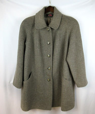 ALORNA Wool Blend Coat Womens 16W Taupe Vintage Overcoat Made in USA Buttons