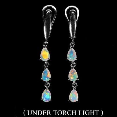 925 Sterling Silver Earrings Pear Fire Opal 6x4mm Natural Gemstone Jewelry