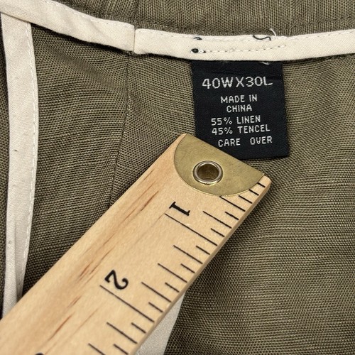 Jos A Bank Pants Mens 40x30 Green Linen Pleated Cuffed Casual Slacks Lightweight - Picture 3 of 10